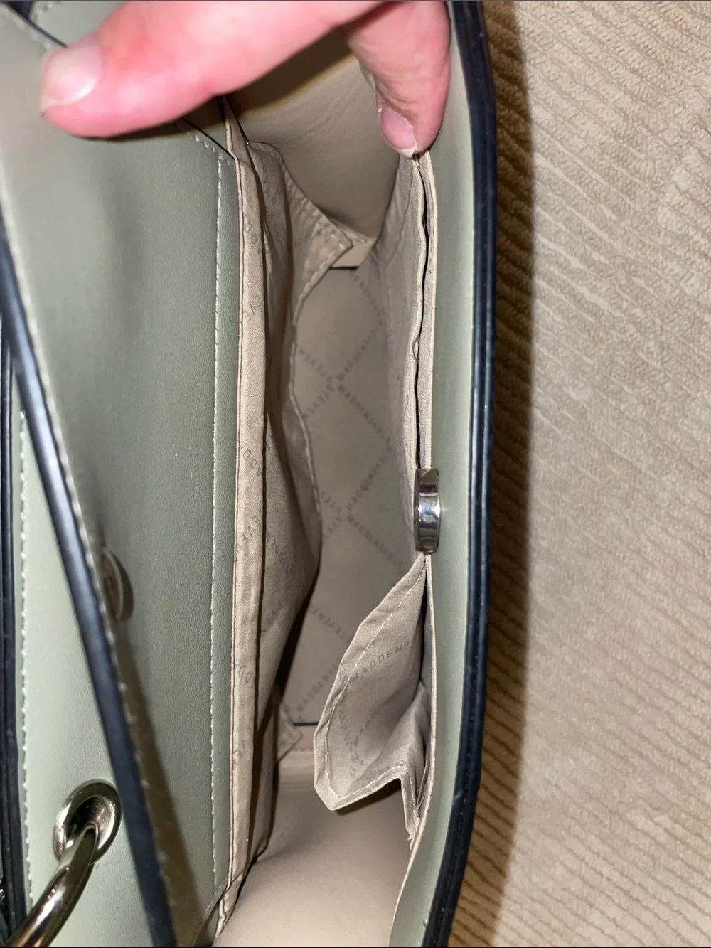 Steve Madden Olive Green Square Crossbody or Shoulder Bag with Branded Strap